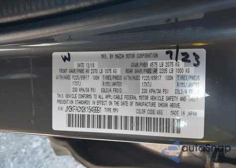 2019 Mazda Cx-5 Touring из США, поврежденный, VIN JM3KFACM2K1549991